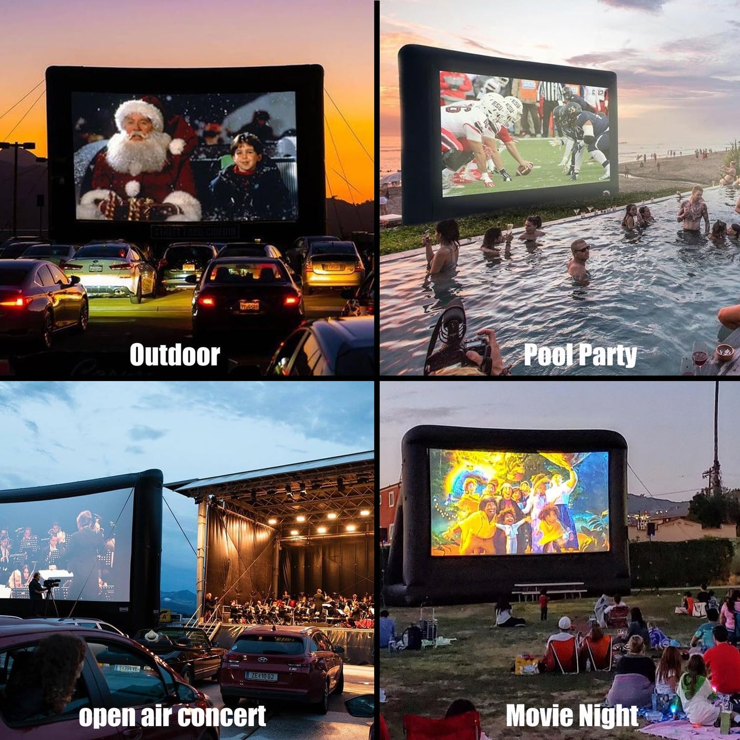 Inflatable Projector Screen - Outdoor Movie Screen Blow Up for Movie Parties Backyard Outside with Air Blower and Carry Bag, Front and Rear Projection (14FT with Blower) - CookCave