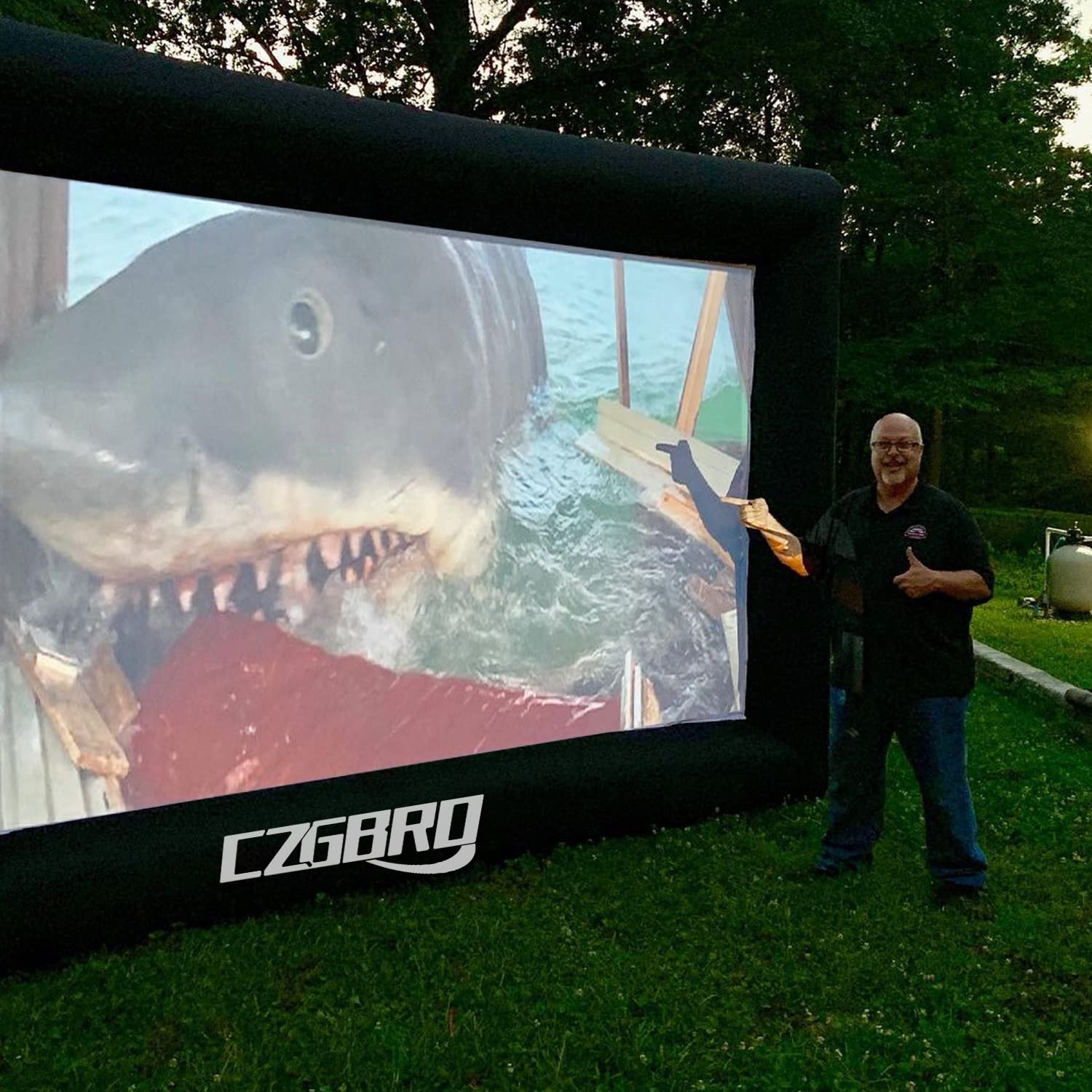 Inflatable Projector Screen - Outdoor Movie Screen Blow Up for Movie Parties Backyard Outside with Air Blower and Carry Bag, Front and Rear Projection (14FT with Blower) - CookCave
