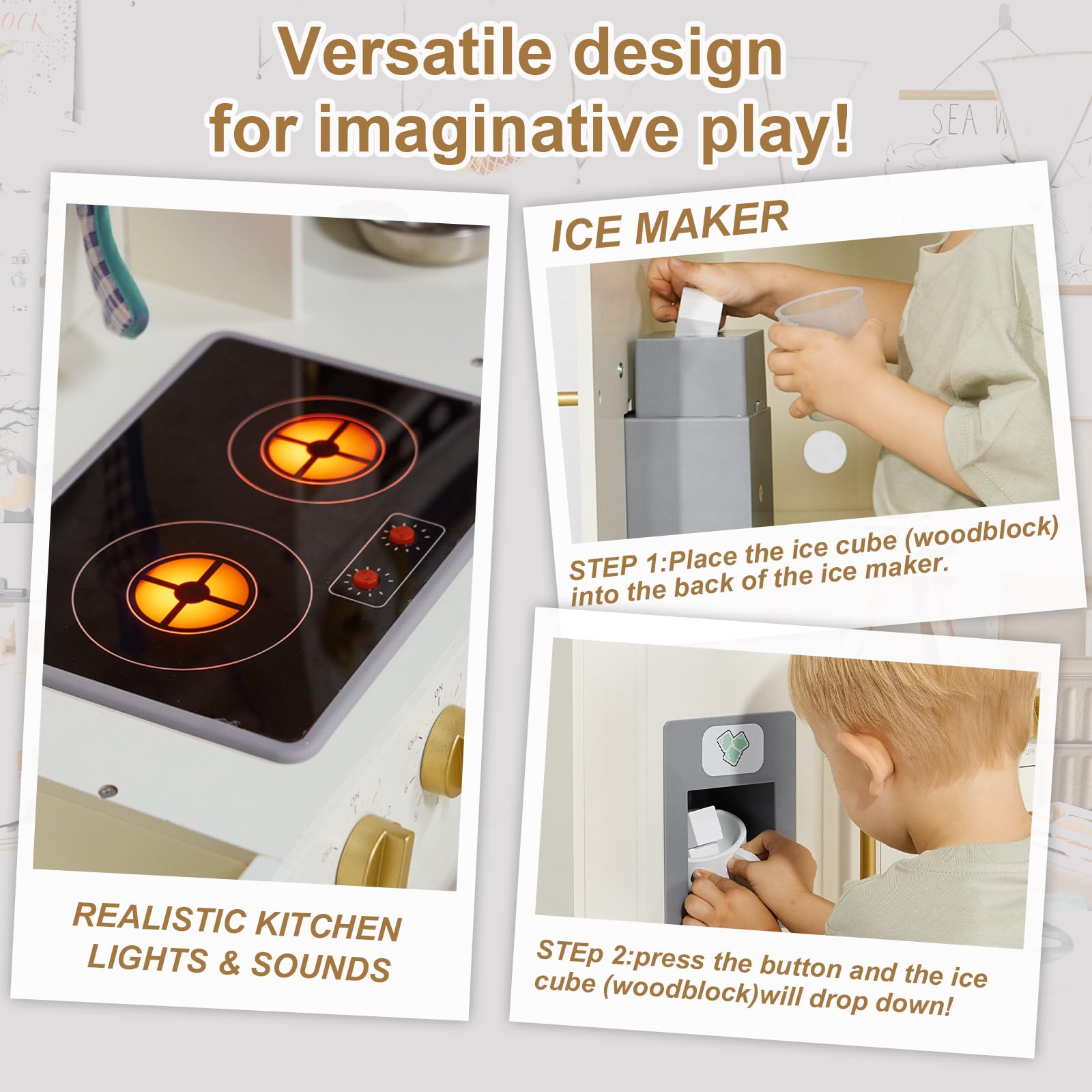 inFUNSAME Wooden Play Kitchen for Chef Pretend Kids Kitchen Playset with Real Lights & Sounds and 14 Pcs Toddler Kitchen Accessories, Toy Kitchen Set Gifts for Boys and Girls Ages 3+ - CookCave