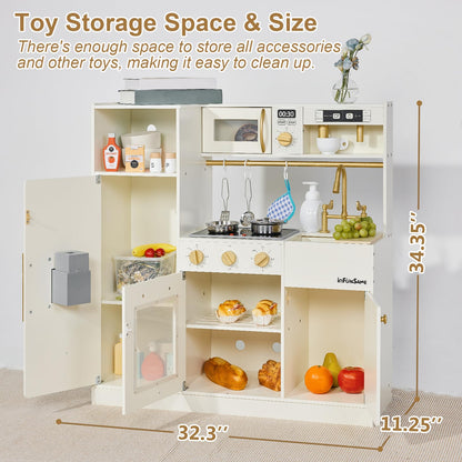 inFUNSAME Wooden Play Kitchen for Chef Pretend Kids Kitchen Playset with Real Lights & Sounds and 14 Pcs Toddler Kitchen Accessories, Toy Kitchen Set Gifts for Boys and Girls Ages 3+ - CookCave