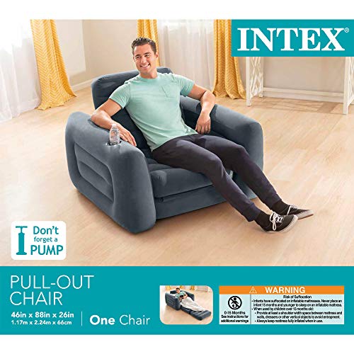Intex 66551EP Inflatable Pull-Out Chair: Built-in Cupholder – Velvety Surface – 2-in-1 Valve – Folds Compactly – 80" x 91" x 26" - CookCave