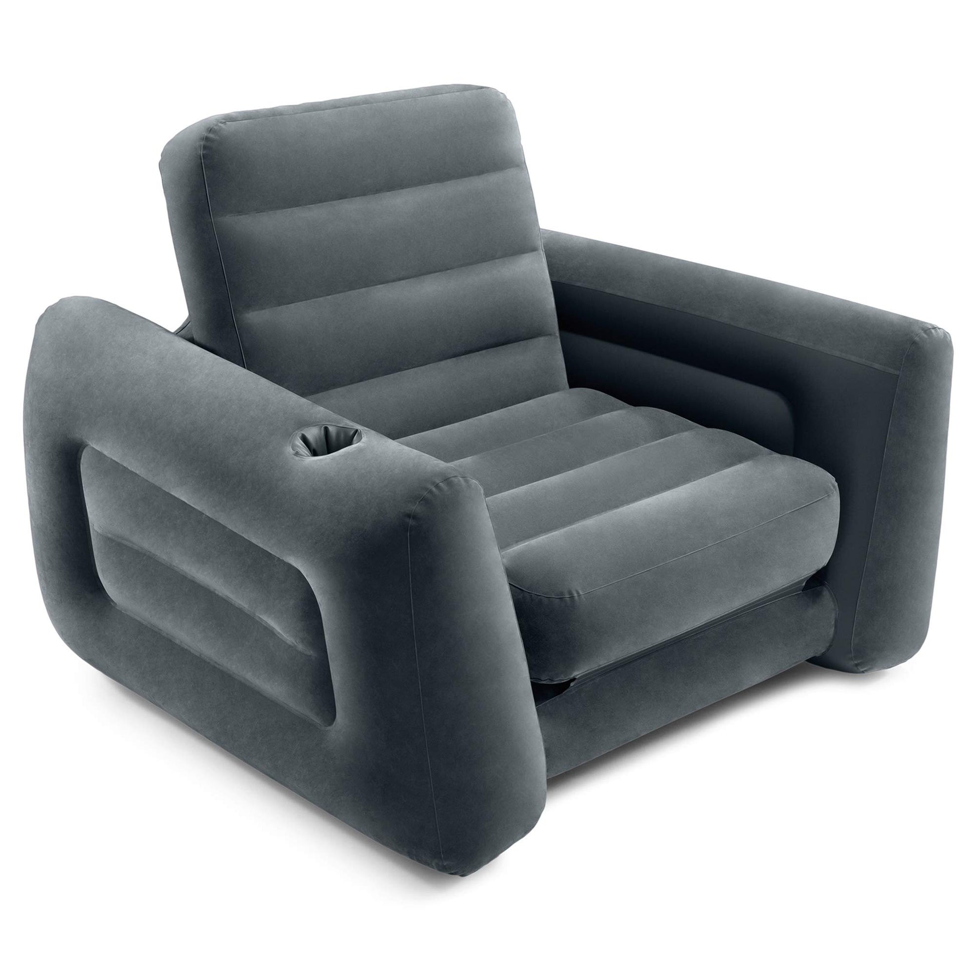 Intex 66551EP Inflatable Pull-Out Chair: Built-in Cupholder – Velvety Surface – 2-in-1 Valve – Folds Compactly – 80" x 91" x 26" - CookCave
