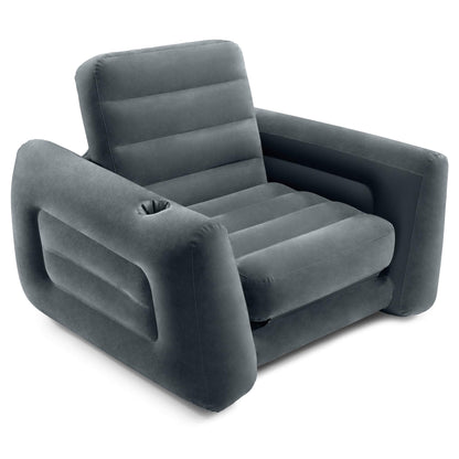Intex 66551EP Inflatable Pull-Out Chair: Built-in Cupholder – Velvety Surface – 2-in-1 Valve – Folds Compactly – 80" x 91" x 26" - CookCave