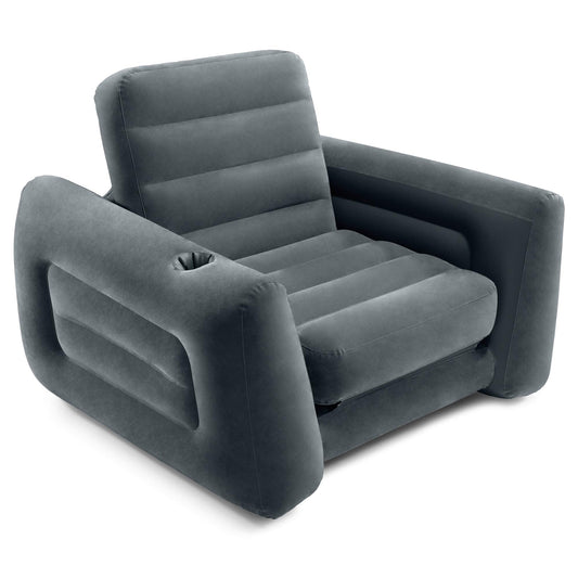 Intex 66551EP Inflatable Pull-Out Chair: Built-in Cupholder – Velvety Surface – 2-in-1 Valve – Folds Compactly – 80" x 91" x 26" - CookCave