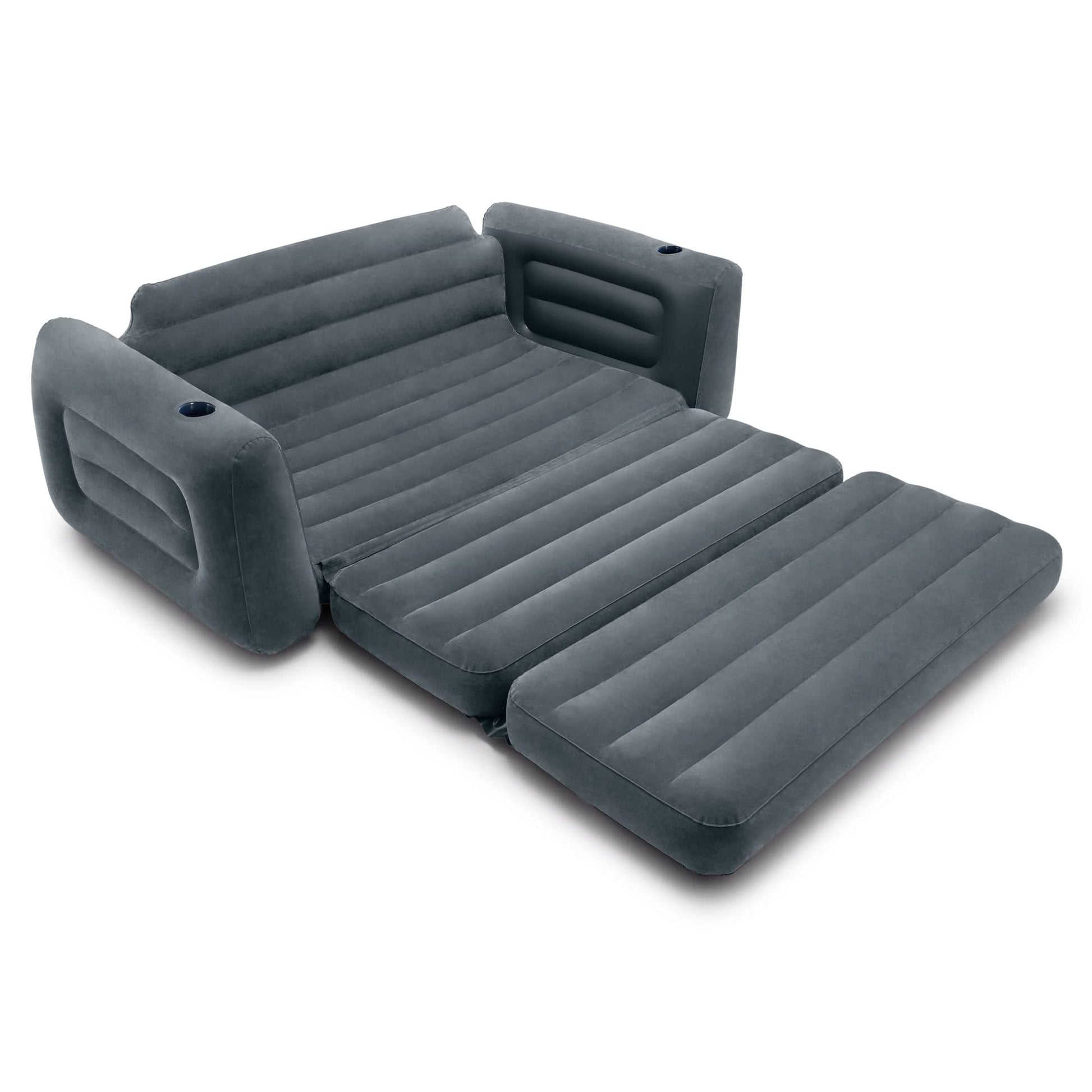Intex Inflatable Pull-Out Sofa: Velvety Surface, 2-in-1 Valve, Cupholder, 46" x 88" x 26" - Blow-Up Couch and Folding Queen Size Air Mattress Bed - CookCave