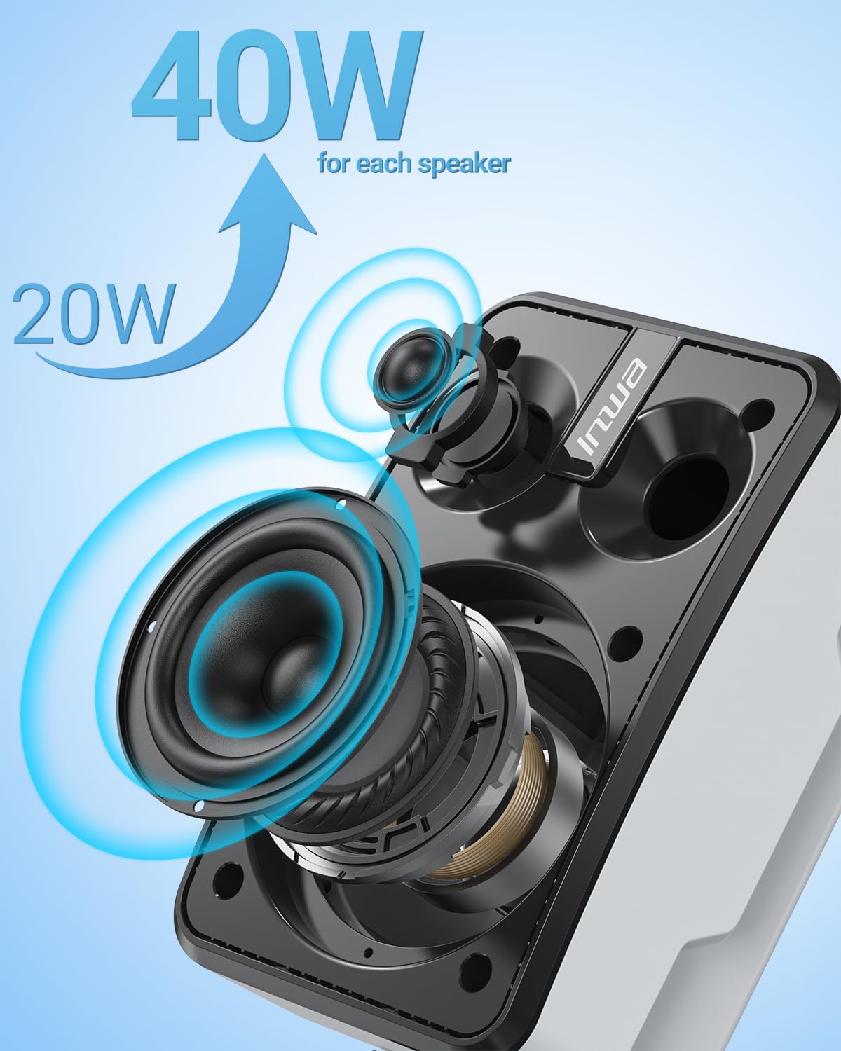 Inwa Outdoor Bluetooth Speakers, IPX5 Waterproof 400W Wall Mount Speaker, Powerful Indoor/Outdoor Sound System, Wireless Sync Up to 100 Speakers, Suitable for Patio/Porch/Gazebo/Garage(MZ-621, Pair) - CookCave