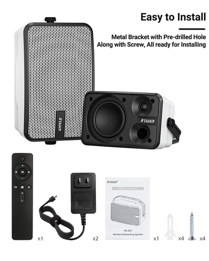 Inwa Outdoor Bluetooth Speakers, IPX5 Waterproof 400W Wall Mount Speaker, Powerful Indoor/Outdoor Sound System, Wireless Sync Up to 100 Speakers, Suitable for Patio/Porch/Gazebo/Garage(MZ-621, Pair) - CookCave
