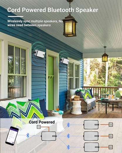 Inwa Outdoor Bluetooth Speakers, IPX5 Waterproof 400W Wall Mount Speaker, Powerful Indoor/Outdoor Sound System, Wireless Sync Up to 100 Speakers, Suitable for Patio/Porch/Gazebo/Garage(MZ-621, Pair) - CookCave