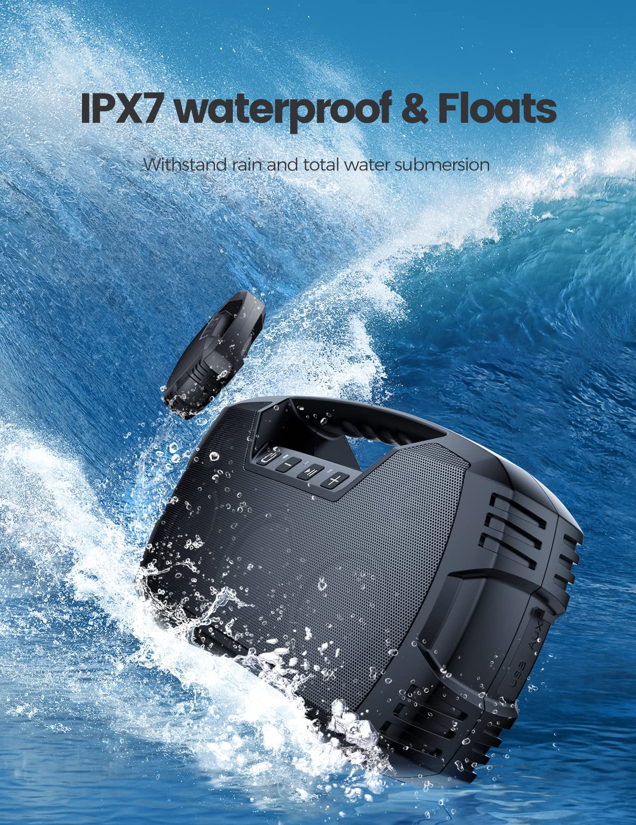 IPX7 Waterproof Bluetooth Speaker, 40W(60 Peak) Portable Wireless Speakers with Subwoofer, 32H Playtime, Stereo Loud Sound, Deep Bass, Bluetooth 5.0 with Handle for Pool, Beach, Outdoor, Gifts - CookCave