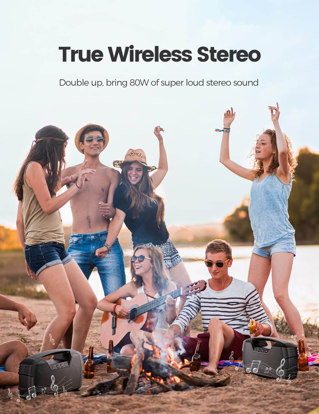 IPX7 Waterproof Bluetooth Speaker, 40W(60 Peak) Portable Wireless Speakers with Subwoofer, 32H Playtime, Stereo Loud Sound, Deep Bass, Bluetooth 5.0 with Handle for Pool, Beach, Outdoor, Gifts - CookCave