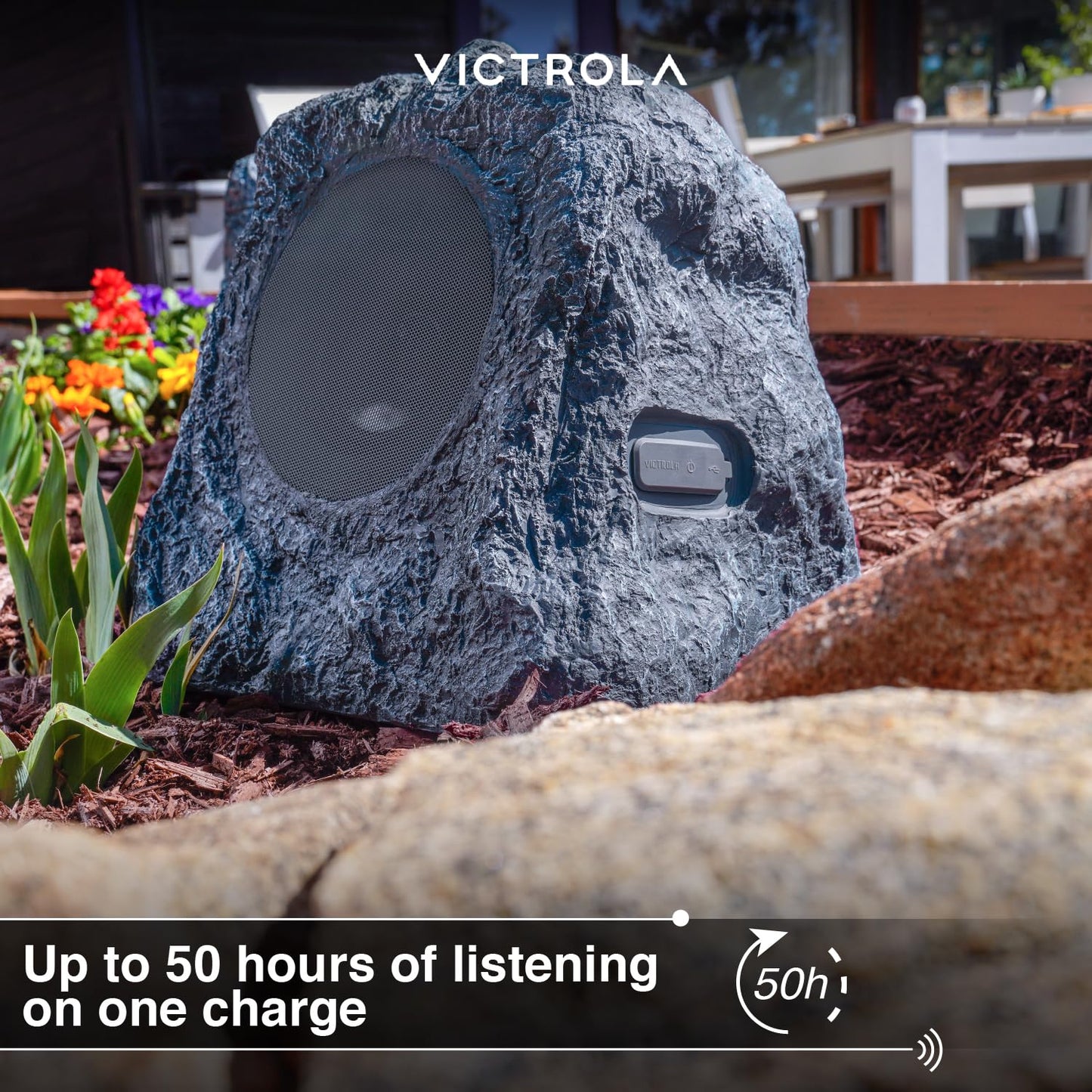 it.innovative technology Outdoor Rock Speaker Pair - Wireless Bluetooth , for Garden, Patio, Waterproof, Built for all Seasons & Solar Powered with Rechargeable Battery, Music Streaming - Charcoal - CookCave