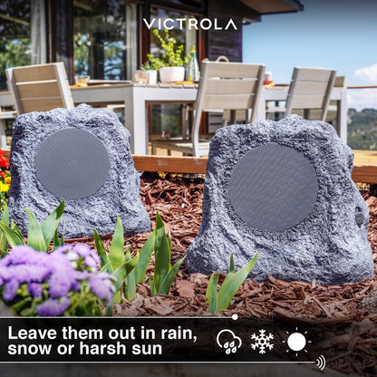 it.innovative technology Outdoor Rock Speaker Pair - Wireless Bluetooth , for Garden, Patio, Waterproof, Built for all Seasons & Solar Powered with Rechargeable Battery, Music Streaming - Charcoal - CookCave