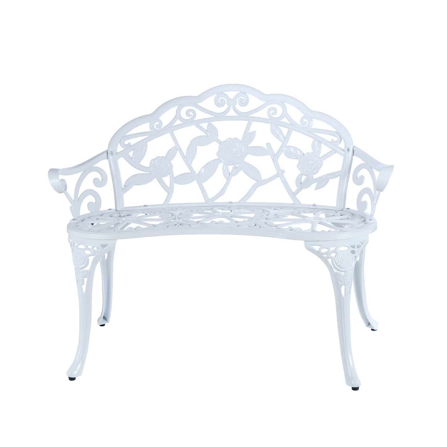 JARDIN DE CENTENNIAL Patio Garden Bench Metal Park Bench Cast Aluminum Outdoor Furniture with Floral Rose for Patio,Park,Lawn,Yard (White) - CookCave
