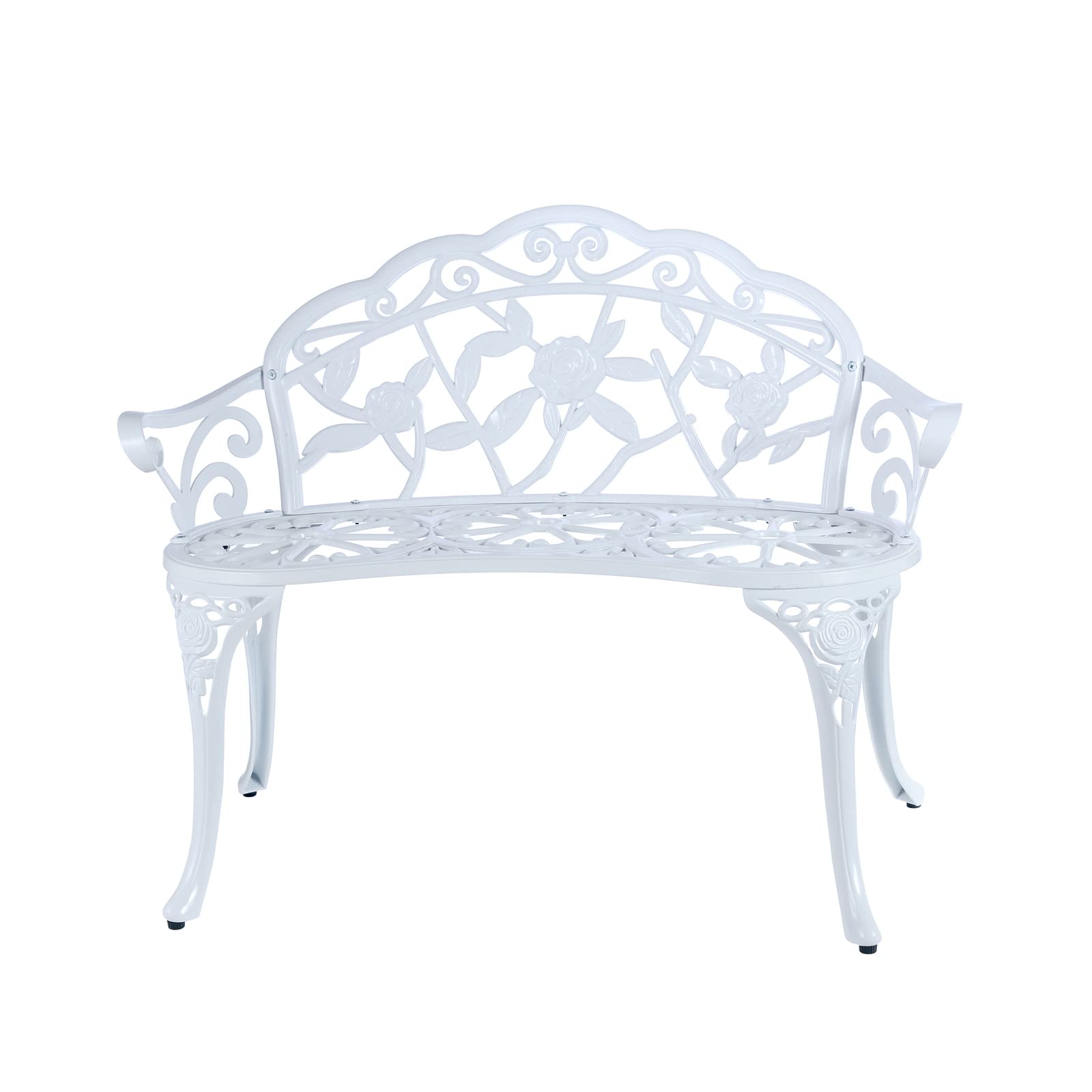 JARDIN DE CENTENNIAL Patio Garden Bench Metal Park Bench Cast Aluminum Outdoor Furniture with Floral Rose for Patio,Park,Lawn,Yard (White) - CookCave