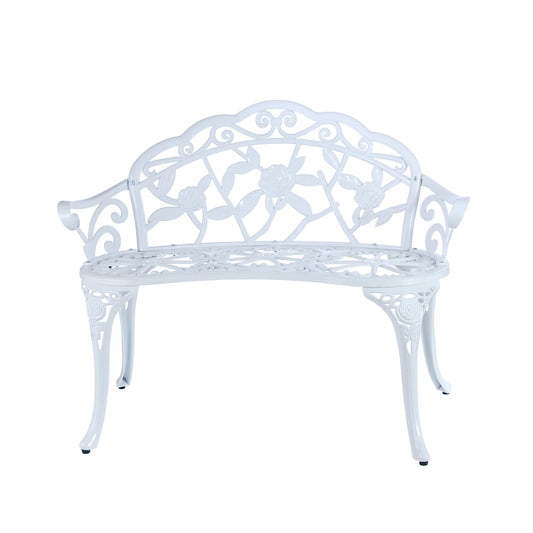 JARDIN DE CENTENNIAL Patio Garden Bench Metal Park Bench Cast Aluminum Outdoor Furniture with Floral Rose for Patio,Park,Lawn,Yard (White) - CookCave