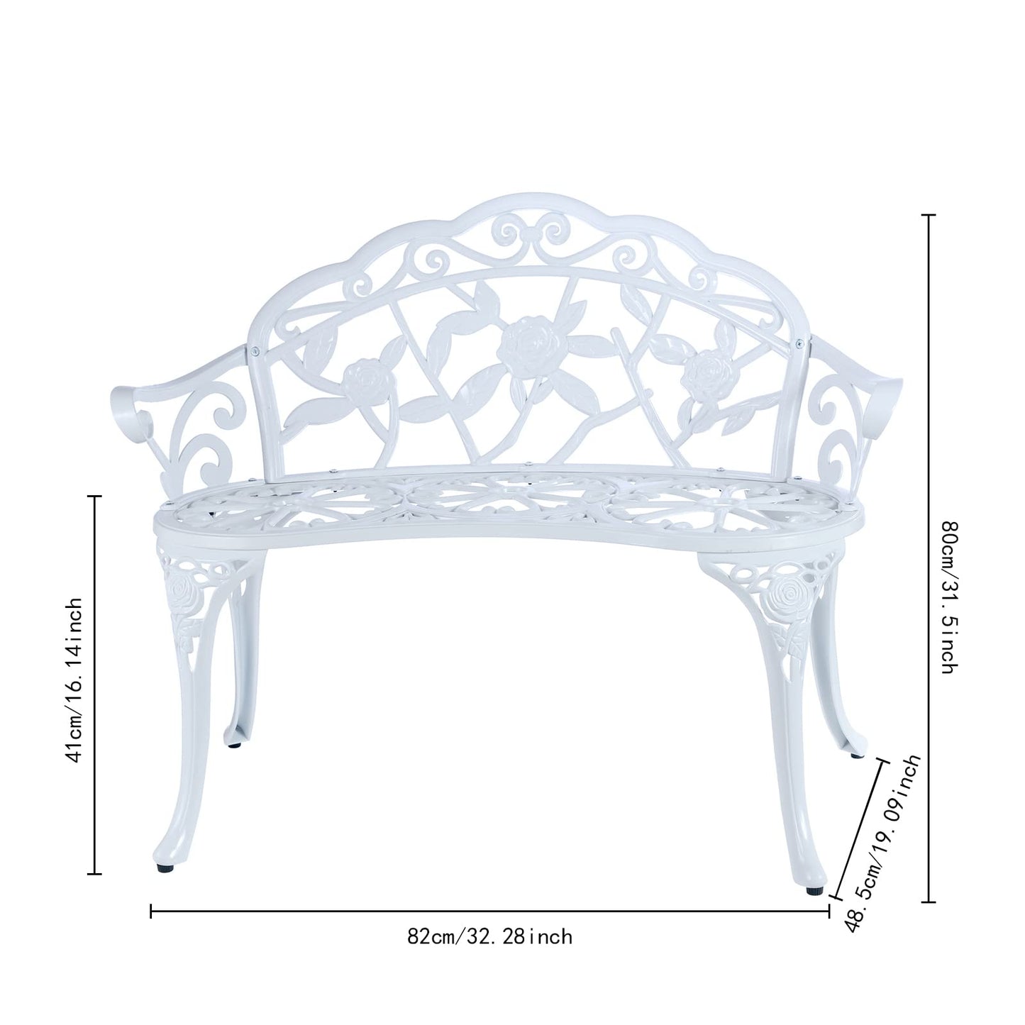 JARDIN DE CENTENNIAL Patio Garden Bench Metal Park Bench Cast Aluminum Outdoor Furniture with Floral Rose for Patio,Park,Lawn,Yard (White) - CookCave
