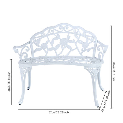 JARDIN DE CENTENNIAL Patio Garden Bench Metal Park Bench Cast Aluminum Outdoor Furniture with Floral Rose for Patio,Park,Lawn,Yard (White) - CookCave
