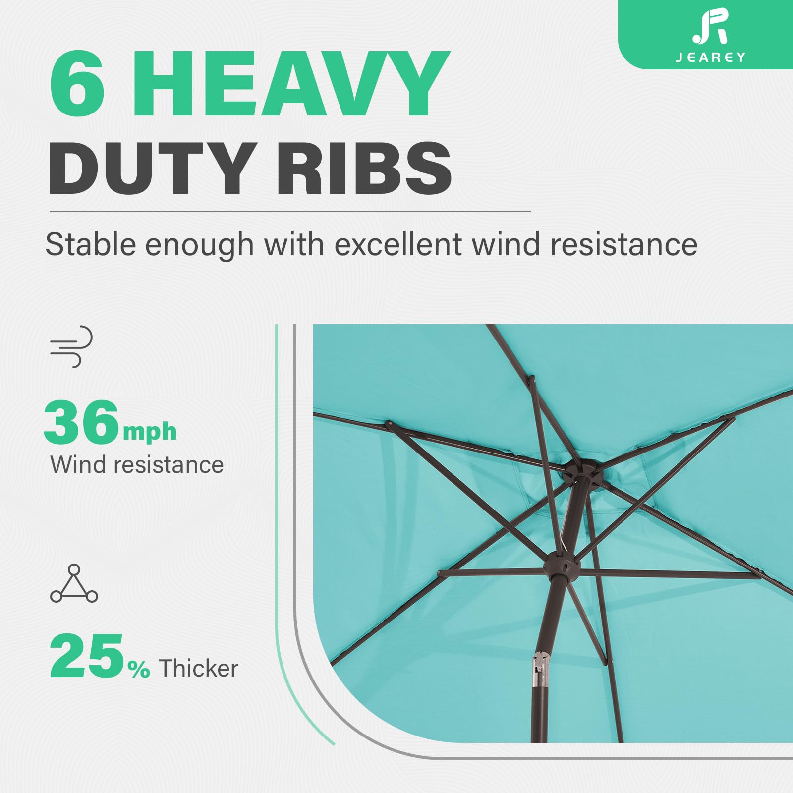 JEAREY 6.5x10 ft Rectangular Patio Umbrellas Outdoor Market Umbrella with Push Button Tilt and Crank, Rectangle Table Umbrella 6 Sturdy Ribs UV Protection for Pool Garden Backyard Deck, Peacock Blue - CookCave