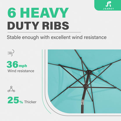 JEAREY 6.5x10 ft Rectangular Patio Umbrellas Outdoor Market Umbrella with Push Button Tilt and Crank, Rectangle Table Umbrella 6 Sturdy Ribs UV Protection for Pool Garden Backyard Deck, Peacock Blue - CookCave