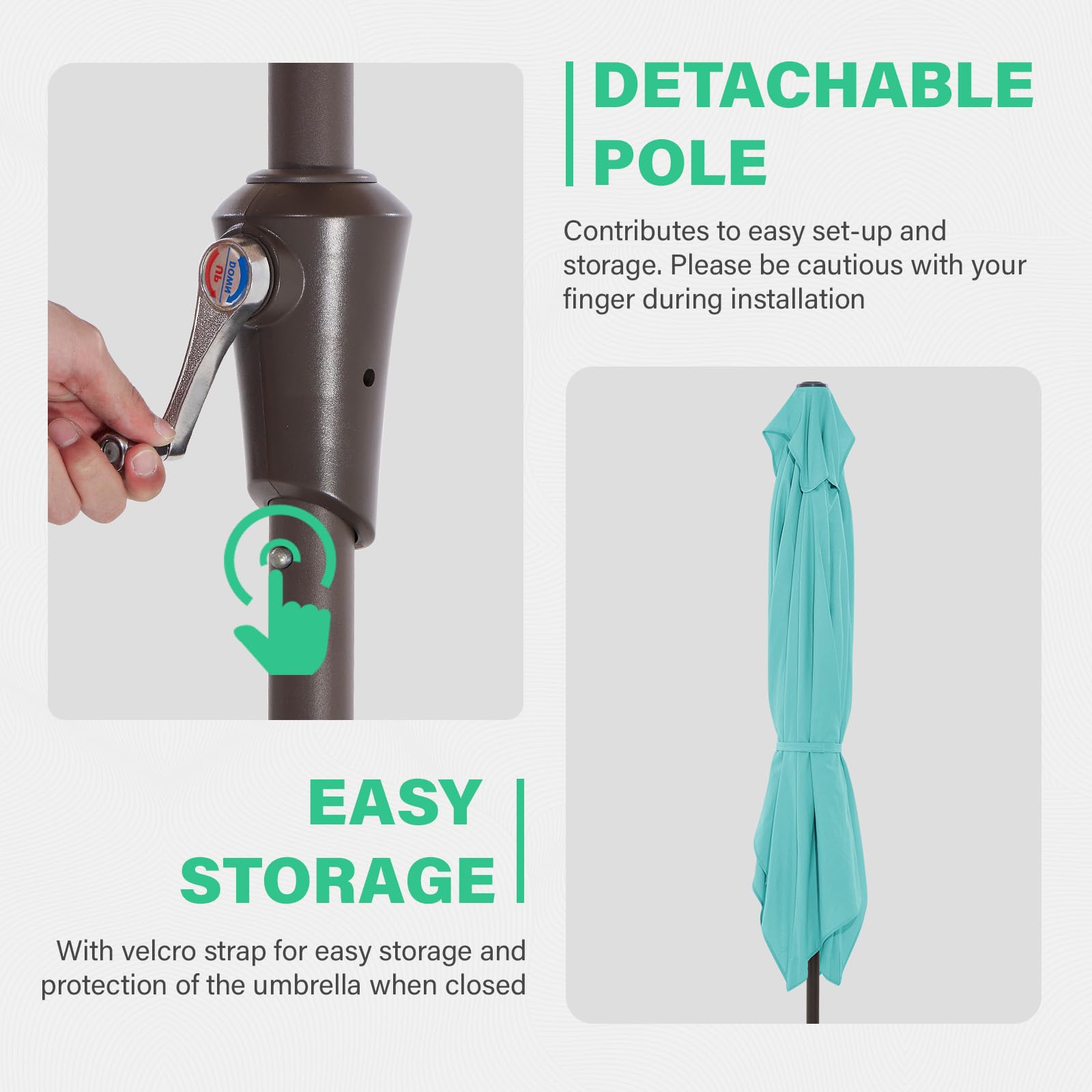 JEAREY 6.5x10 ft Rectangular Patio Umbrellas Outdoor Market Umbrella with Push Button Tilt and Crank, Rectangle Table Umbrella 6 Sturdy Ribs UV Protection for Pool Garden Backyard Deck, Peacock Blue - CookCave