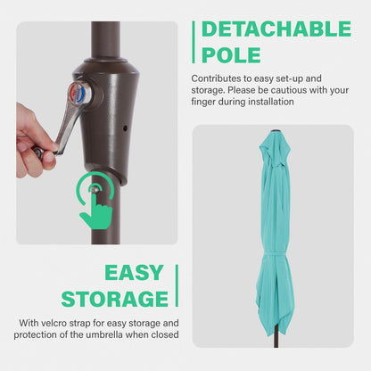 JEAREY 6.5x10 ft Rectangular Patio Umbrellas Outdoor Market Umbrella with Push Button Tilt and Crank, Rectangle Table Umbrella 6 Sturdy Ribs UV Protection for Pool Garden Backyard Deck, Peacock Blue - CookCave