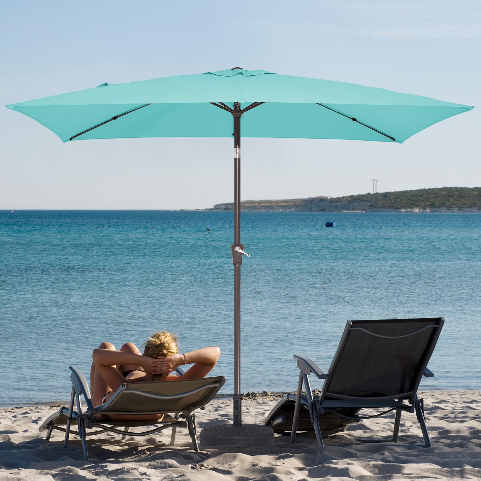 JEAREY 6.5x10 ft Rectangular Patio Umbrellas Outdoor Market Umbrella with Push Button Tilt and Crank, Rectangle Table Umbrella 6 Sturdy Ribs UV Protection for Pool Garden Backyard Deck, Peacock Blue - CookCave