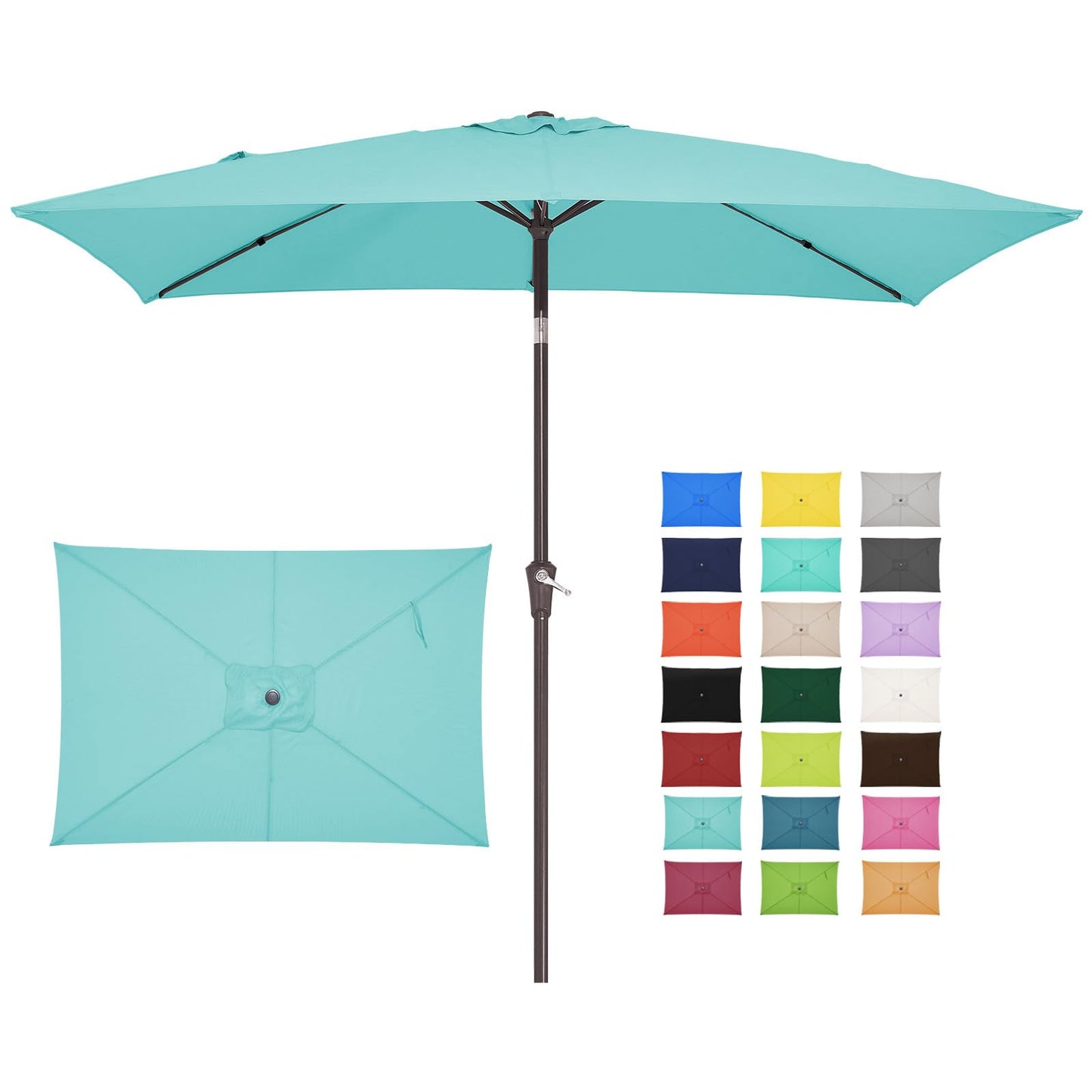JEAREY 6.5x10 ft Rectangular Patio Umbrellas Outdoor Market Umbrella with Push Button Tilt and Crank, Rectangle Table Umbrella 6 Sturdy Ribs UV Protection for Pool Garden Backyard Deck, Peacock Blue - CookCave