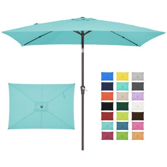 JEAREY 6.5x10 ft Rectangular Patio Umbrellas Outdoor Market Umbrella with Push Button Tilt and Crank, Rectangle Table Umbrella 6 Sturdy Ribs UV Protection for Pool Garden Backyard Deck, Peacock Blue - CookCave