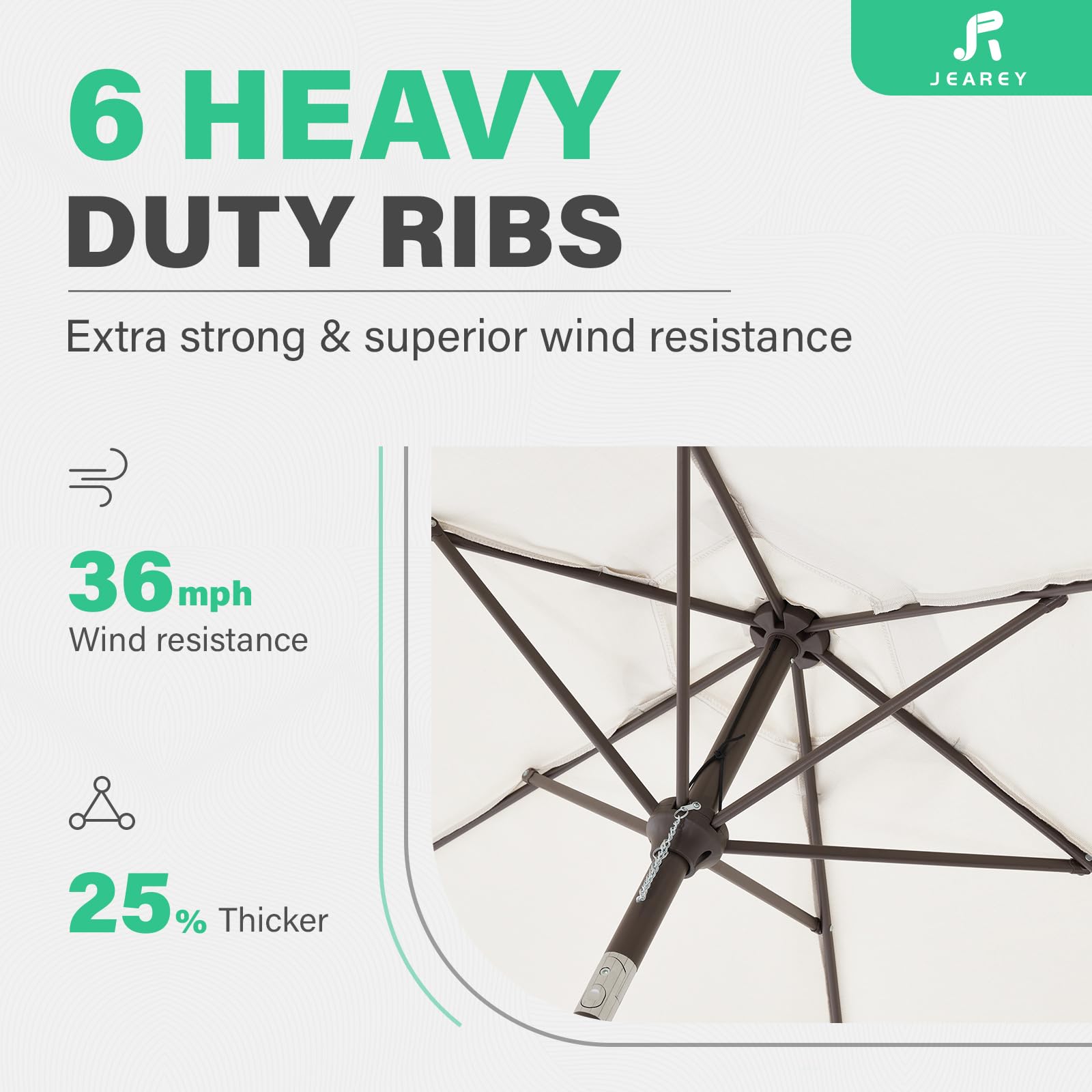 JEAREY 7.5FT Patio Umbrella Market Table Umbrella with 6 Sturdy Ribs, Push Button Tilt/Crank Outdoor Umbrella for Garden, Deck, Backyard, Pool and Beach,Creamy-White - CookCave