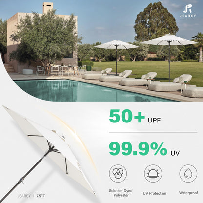 JEAREY 7.5FT Patio Umbrella Market Table Umbrella with 6 Sturdy Ribs, Push Button Tilt/Crank Outdoor Umbrella for Garden, Deck, Backyard, Pool and Beach,Creamy-White - CookCave