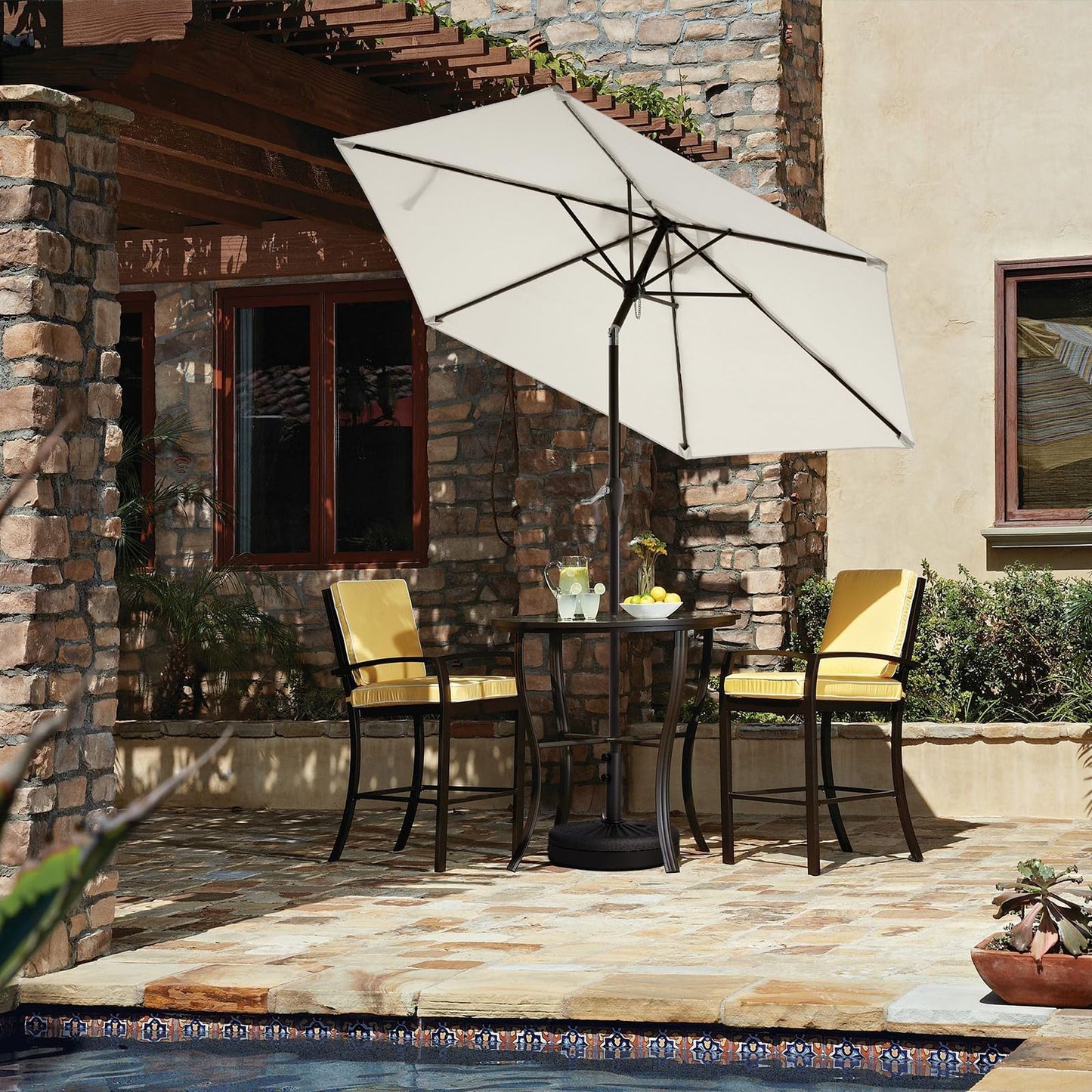 JEAREY 7.5FT Patio Umbrella Market Table Umbrella with 6 Sturdy Ribs, Push Button Tilt/Crank Outdoor Umbrella for Garden, Deck, Backyard, Pool and Beach,Creamy-White - CookCave