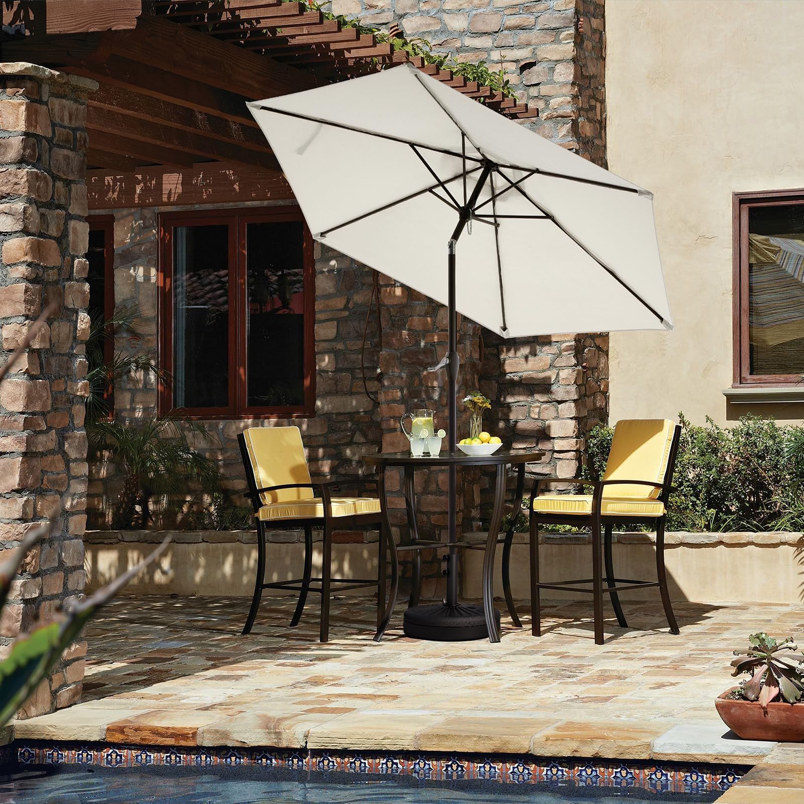 JEAREY 7.5FT Patio Umbrella Market Table Umbrella with 6 Sturdy Ribs, Push Button Tilt/Crank Outdoor Umbrella for Garden, Deck, Backyard, Pool and Beach,Creamy-White - CookCave