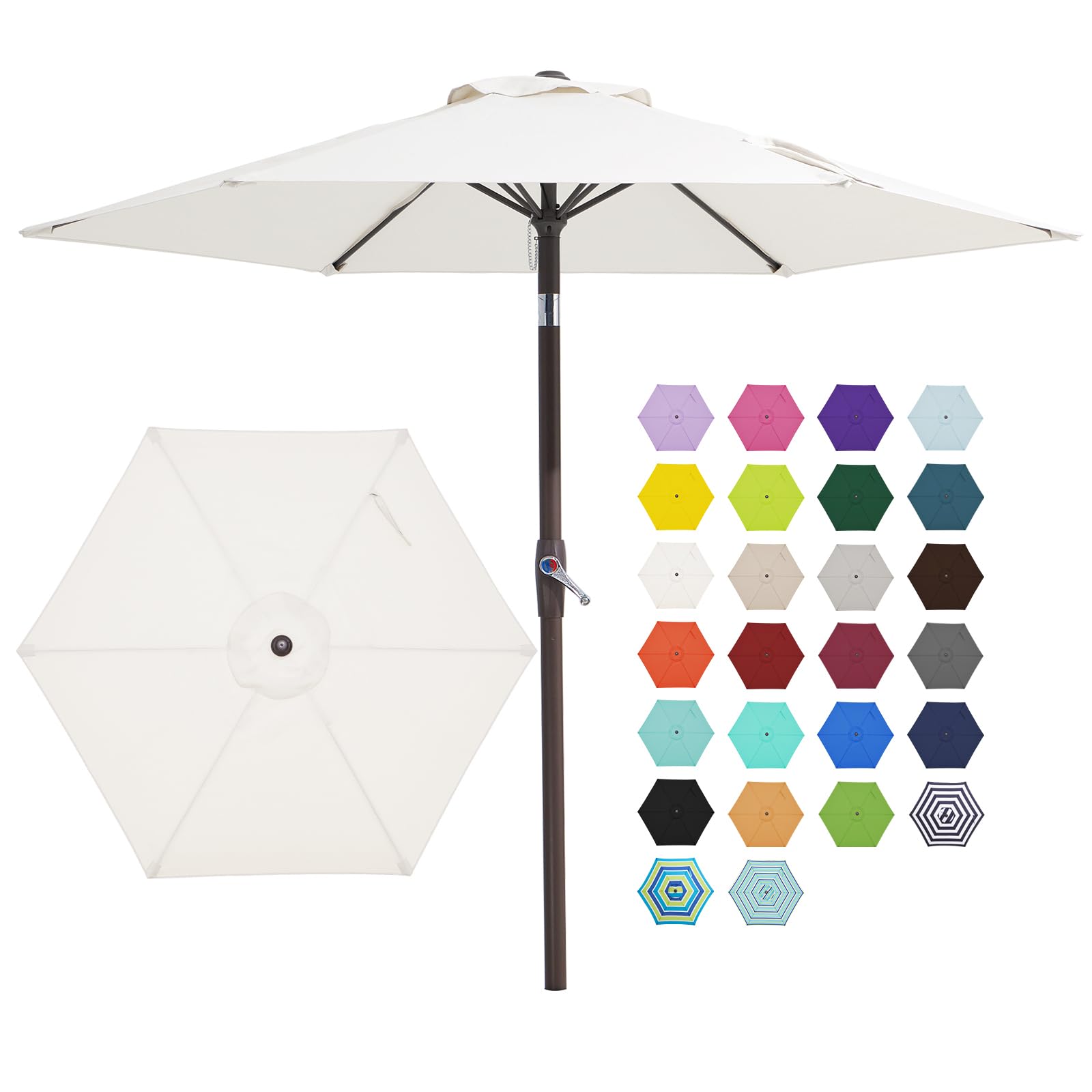 JEAREY 7.5FT Patio Umbrella Market Table Umbrella with 6 Sturdy Ribs, Push Button Tilt/Crank Outdoor Umbrella for Garden, Deck, Backyard, Pool and Beach,Creamy-White - CookCave