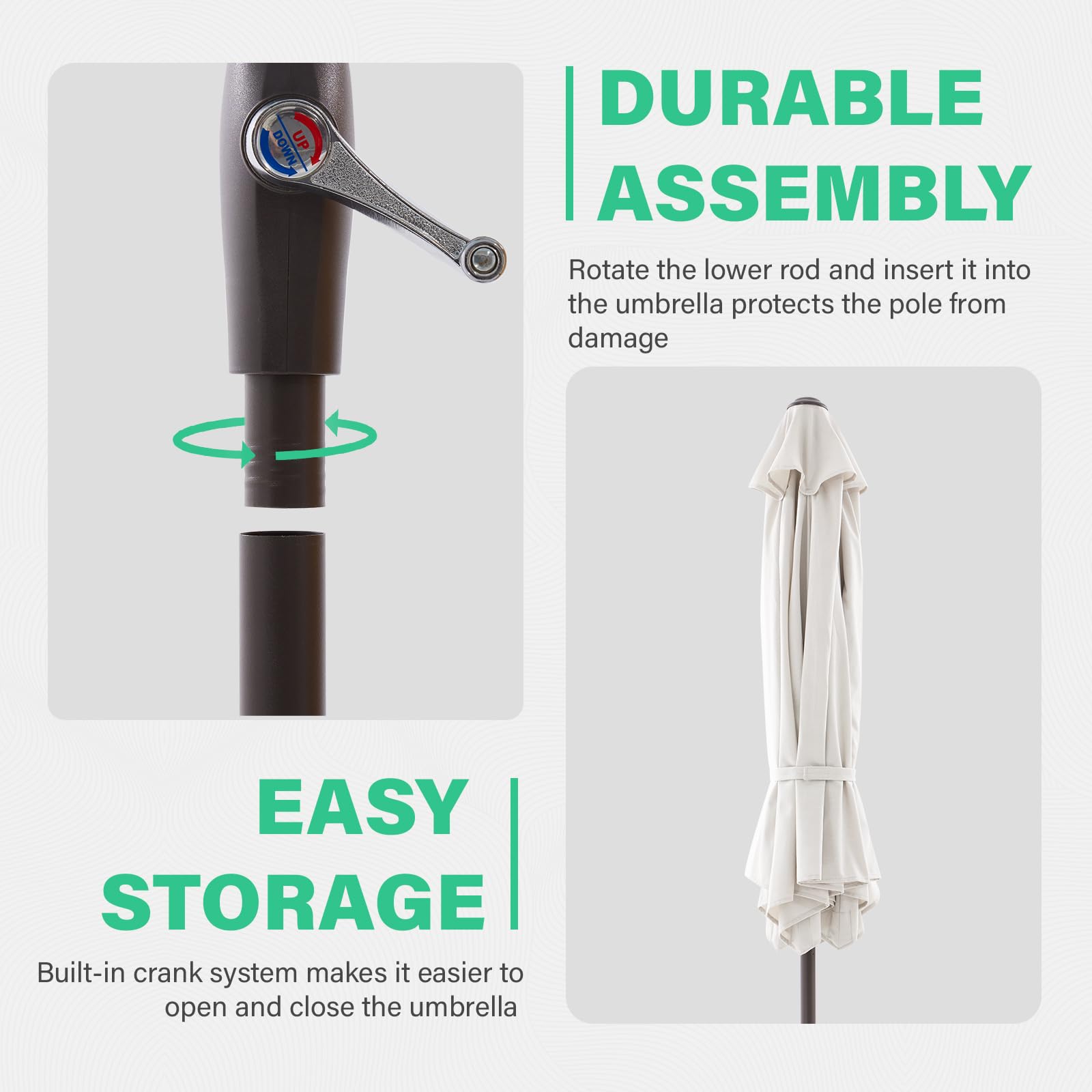 JEAREY 7.5FT Patio Umbrella Market Table Umbrella with 6 Sturdy Ribs, Push Button Tilt/Crank Outdoor Umbrella for Garden, Deck, Backyard, Pool and Beach,Creamy-White - CookCave