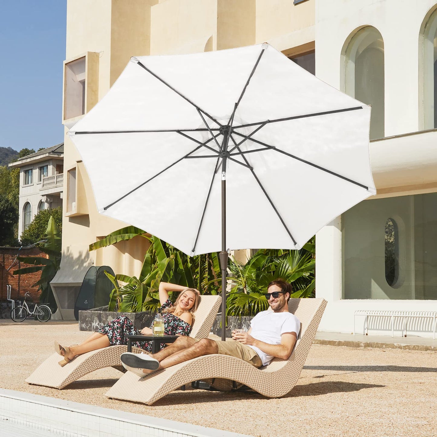 JEAREY 9FT Outdoor Patio Umbrella Outdoor Table Umbrella with Push Button Tilt and Crank, Market Umbrella 8 Sturdy Ribs UV Protection Waterproof for Garden, Deck, Backyard, Pool (Creamy-white) - CookCave