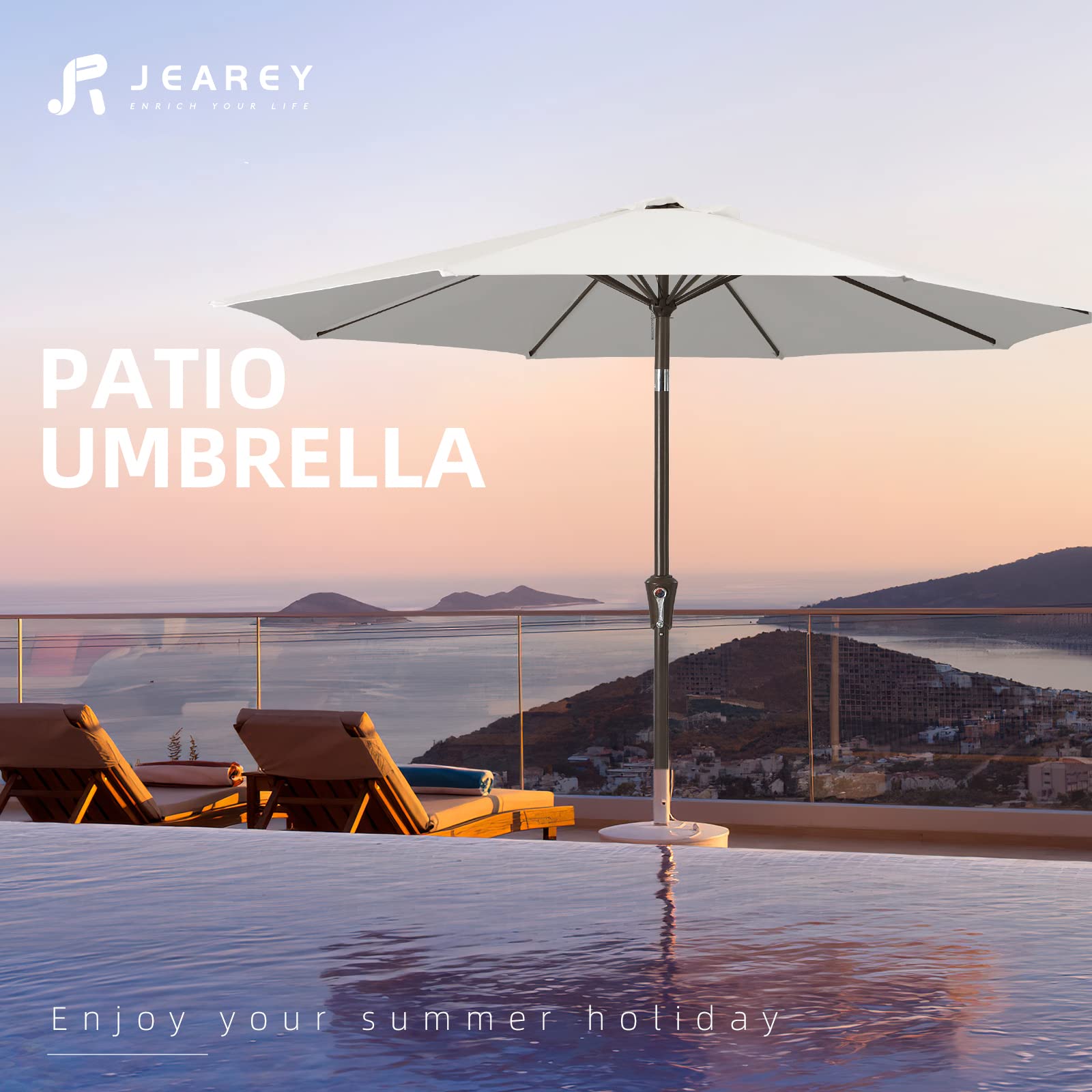 JEAREY 9FT Outdoor Patio Umbrella Outdoor Table Umbrella with Push Button Tilt and Crank, Market Umbrella 8 Sturdy Ribs UV Protection Waterproof for Garden, Deck, Backyard, Pool (Creamy-white) - CookCave
