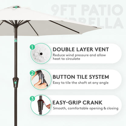 JEAREY 9FT Outdoor Patio Umbrella Outdoor Table Umbrella with Push Button Tilt and Crank, Market Umbrella 8 Sturdy Ribs UV Protection Waterproof for Garden, Deck, Backyard, Pool (Creamy-white) - CookCave