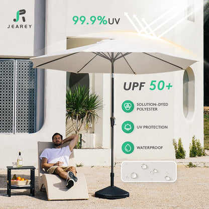 JEAREY 9FT Outdoor Patio Umbrella Outdoor Table Umbrella with Push Button Tilt and Crank, Market Umbrella 8 Sturdy Ribs UV Protection Waterproof for Garden, Deck, Backyard, Pool (Creamy-white) - CookCave