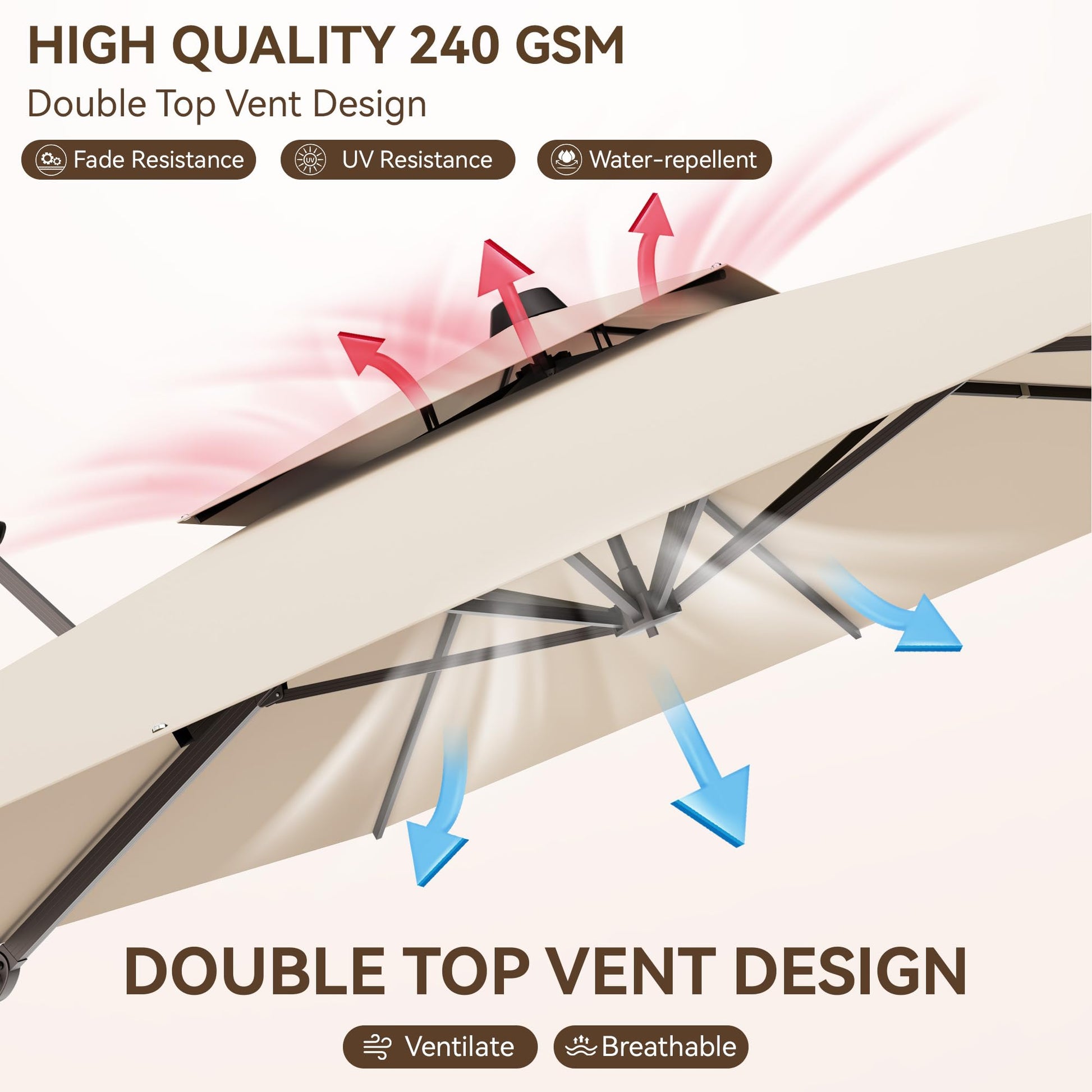 Jentafix 10x13 FT Patio Umbrella, Large Cantilever Rectangular Double Top Heavy Duty Offset Umbrellas with 360° Rotation, Outdoor shade for Garden Deck Pool Patio, Beige - CookCave