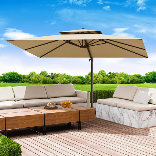 Jentafix 10x13 FT Patio Umbrella, Large Cantilever Rectangular Double Top Heavy Duty Offset Umbrellas with 360° Rotation, Outdoor shade for Garden Deck Pool Patio, Beige - CookCave