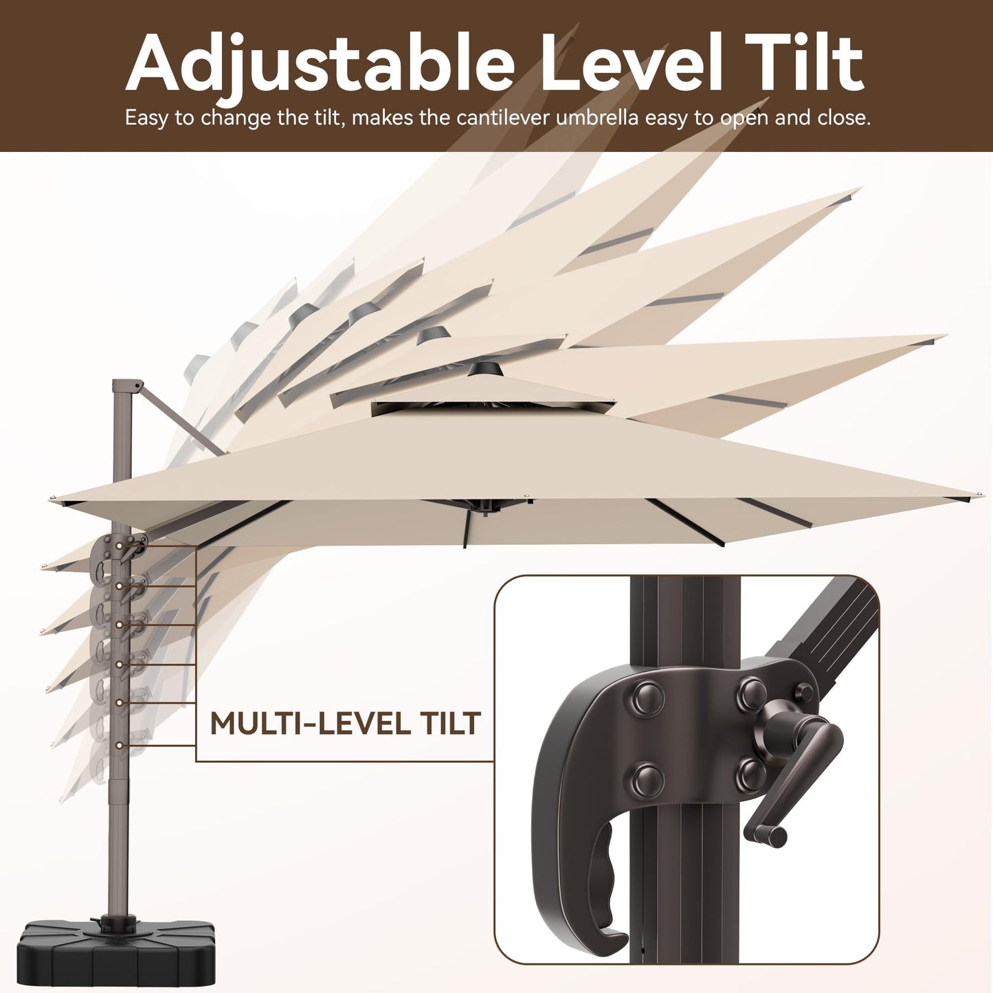Jentafix 10x13 FT Patio Umbrella, Large Cantilever Rectangular Double Top Heavy Duty Offset Umbrellas with 360° Rotation, Outdoor shade for Garden Deck Pool Patio, Beige - CookCave