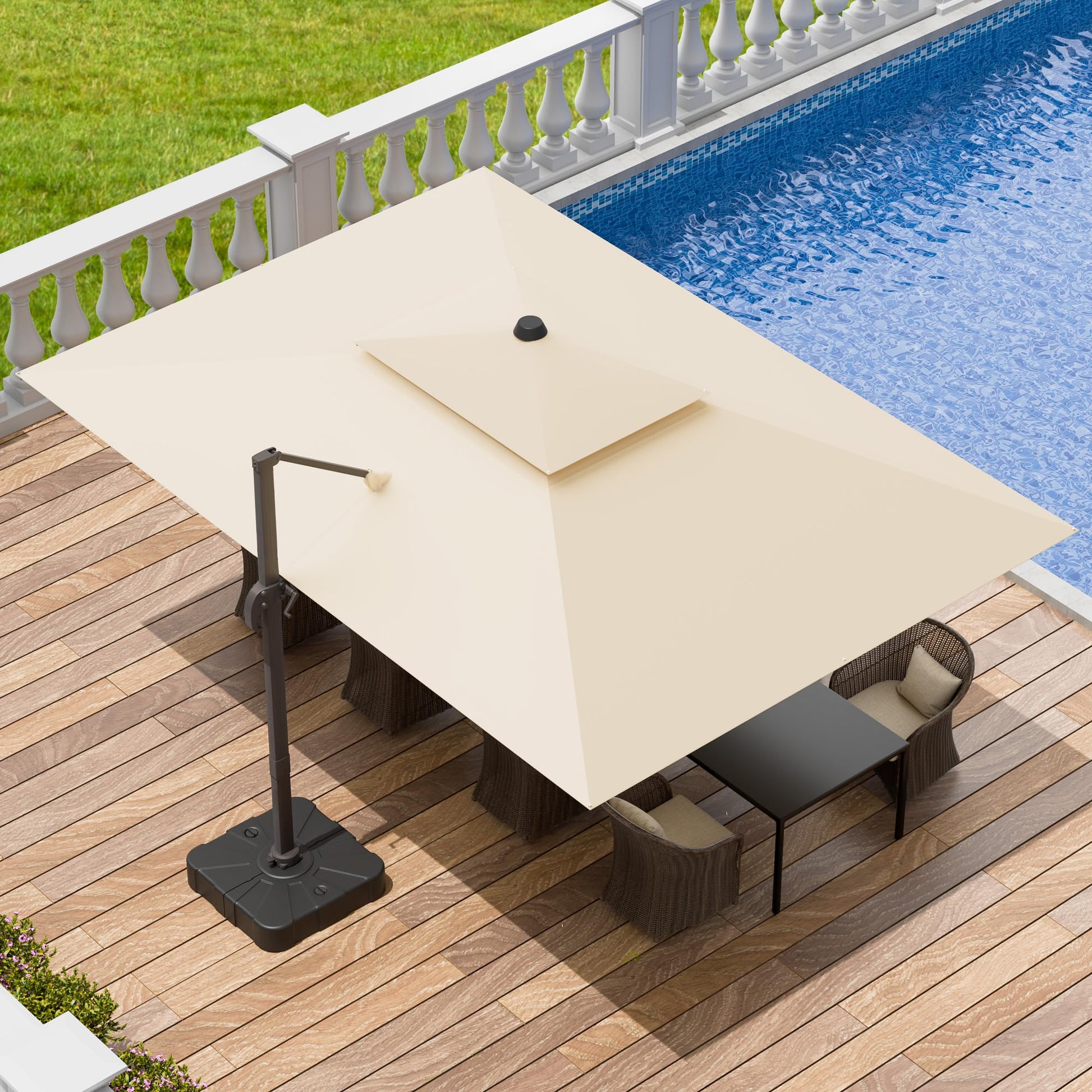Jentafix 10x13 FT Patio Umbrella, Large Cantilever Rectangular Double Top Heavy Duty Offset Umbrellas with 360° Rotation, Outdoor shade for Garden Deck Pool Patio, Beige - CookCave