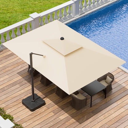 Jentafix 10x13 FT Patio Umbrella, Large Cantilever Rectangular Double Top Heavy Duty Offset Umbrellas with 360° Rotation, Outdoor shade for Garden Deck Pool Patio, Beige - CookCave