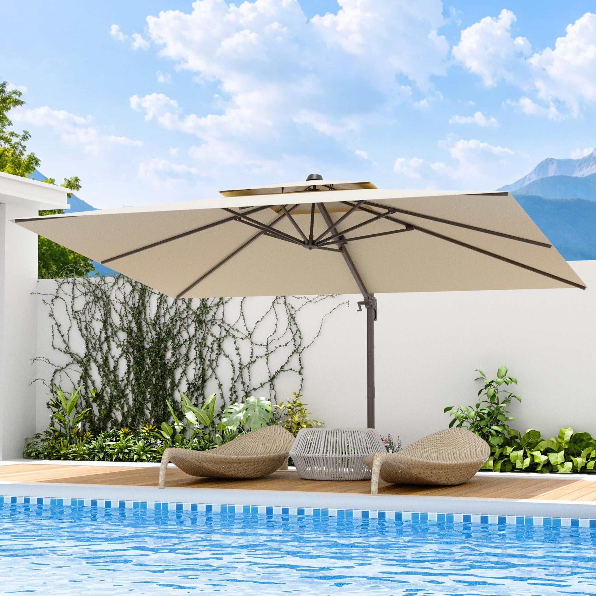 Jentafix 10x13 FT Patio Umbrella, Large Cantilever Rectangular Double Top Heavy Duty Offset Umbrellas with 360° Rotation, Outdoor shade for Garden Deck Pool Patio, Beige - CookCave