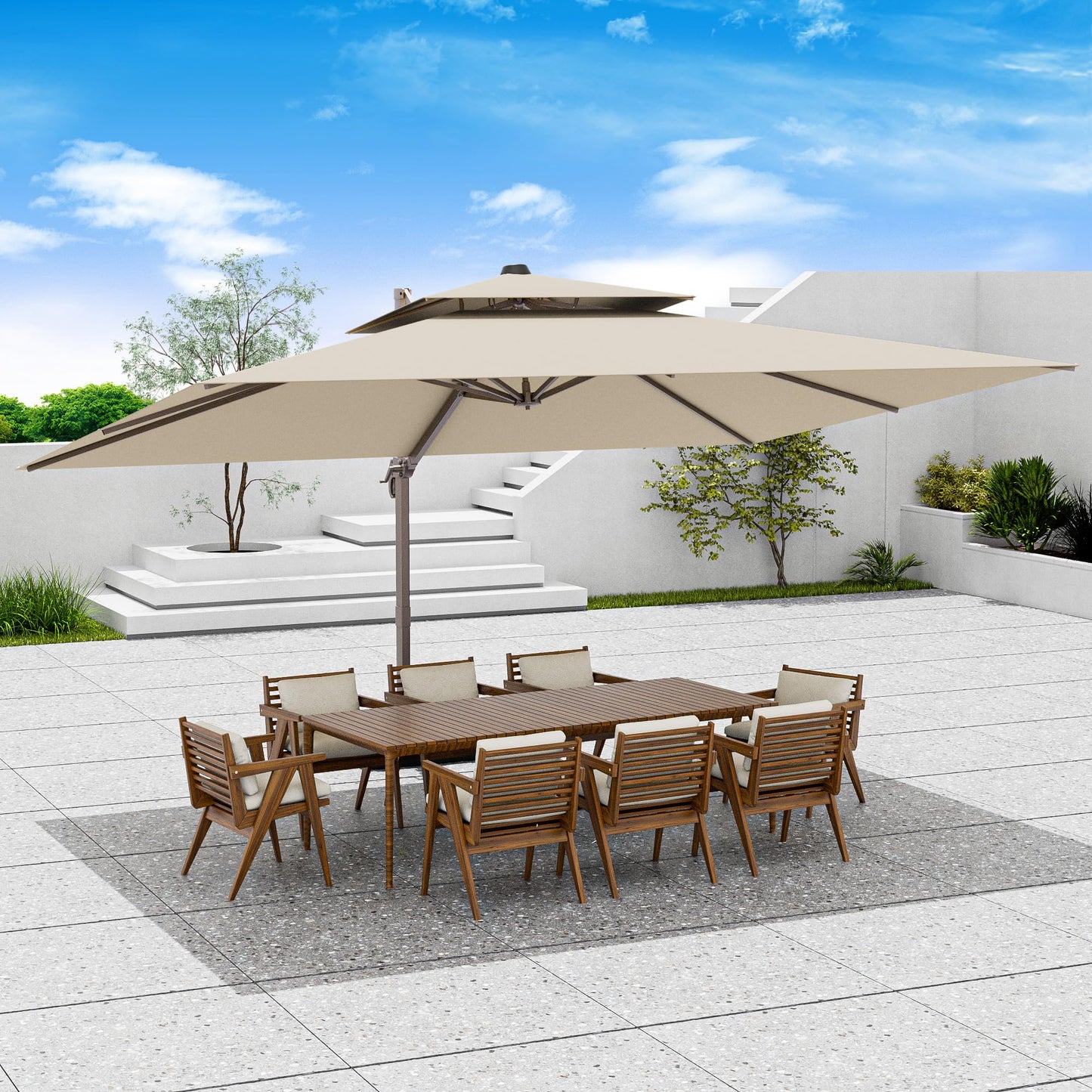Jentafix 10x13 FT Patio Umbrella, Large Cantilever Rectangular Double Top Heavy Duty Offset Umbrellas with 360° Rotation, Outdoor shade for Garden Deck Pool Patio, Beige - CookCave