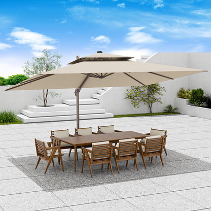 Jentafix 10x13 FT Patio Umbrella, Large Cantilever Rectangular Double Top Heavy Duty Offset Umbrellas with 360° Rotation, Outdoor shade for Garden Deck Pool Patio, Beige - CookCave