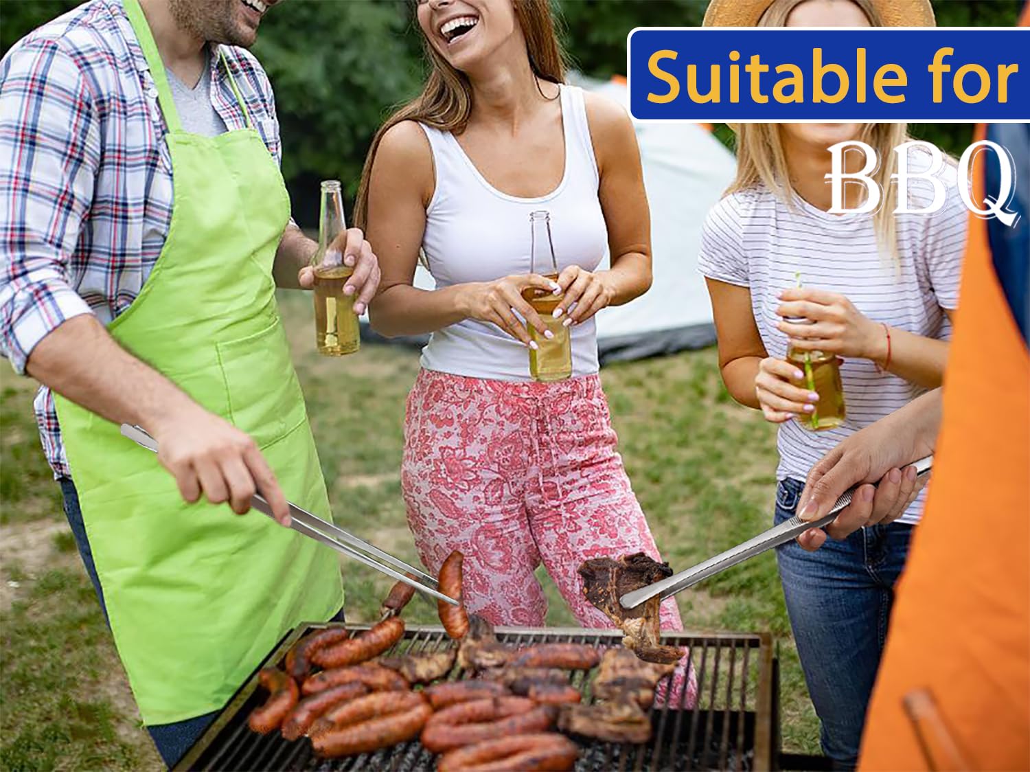 JETKONG 18 Inch (45cm) Extra Long Grill Tongs, Heavy Duty Stainless Steel Tweezer Tongs for Cooking, Grilling, Barbecue/BBQ, Buffet and Turning Food (Round Tips) - CookCave