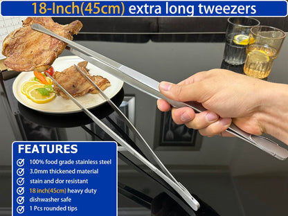 JETKONG 18 Inch (45cm) Extra Long Grill Tongs, Heavy Duty Stainless Steel Tweezer Tongs for Cooking, Grilling, Barbecue/BBQ, Buffet and Turning Food (Round Tips) - CookCave