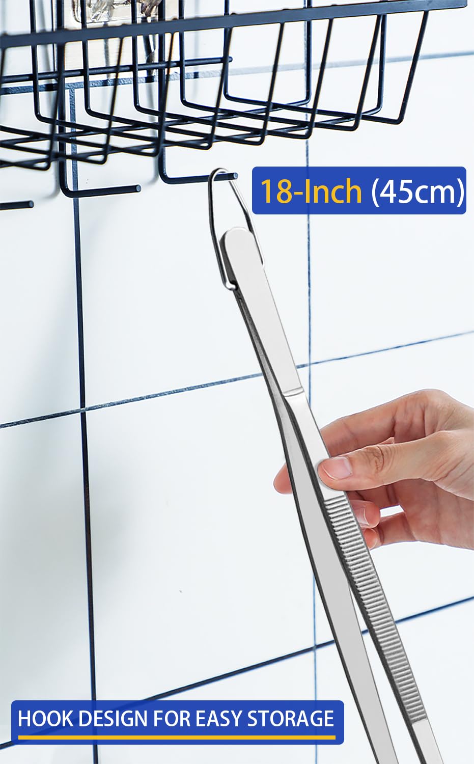 JETKONG 18 Inch (45cm) Extra Long Grill Tongs, Heavy Duty Stainless Steel Tweezer Tongs for Cooking, Grilling, Barbecue/BBQ, Buffet and Turning Food (Round Tips) - CookCave