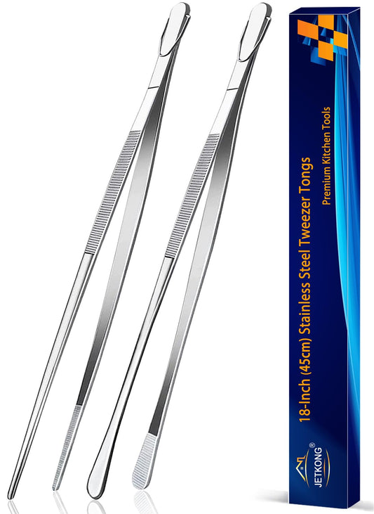 JETKONG 2 Pcs 18 Inch (45cm) Stainless Steel Grill Tongs Heavy Duty Giant Tweezer Tongs, Extra Large Tweezers Tools for Cooking, Grilling, BBQ and Turning Food (Silver) - CookCave